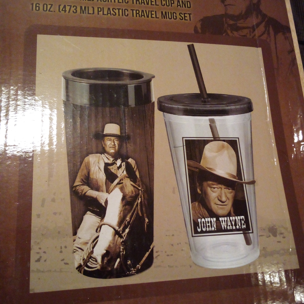 John Wayne Brown Travel Tumbler and Clear Travel Mug Set